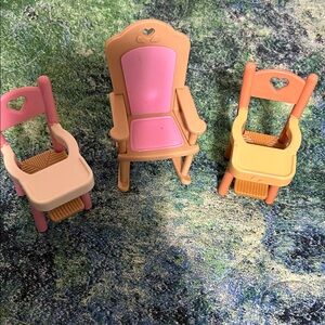 VINTAGE 1993 Fisher Price Heart-Themed Pink and Orange Kids Toy Chairs